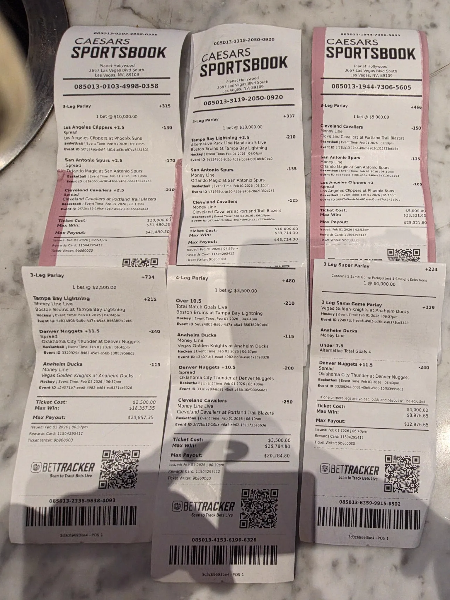 Winning GG33 parlay bet slip, $167,635.00 payout