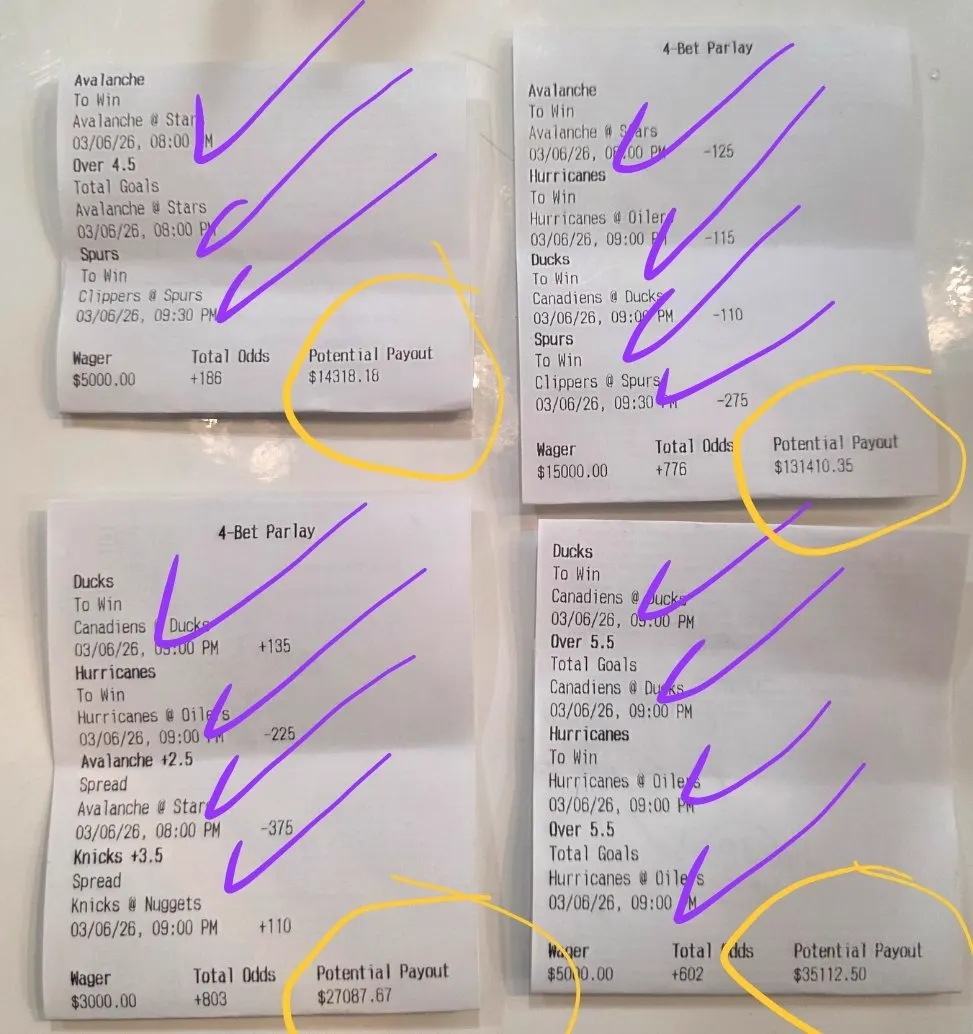 Winning GG33 parlay bet slip, $207,928.70 payout