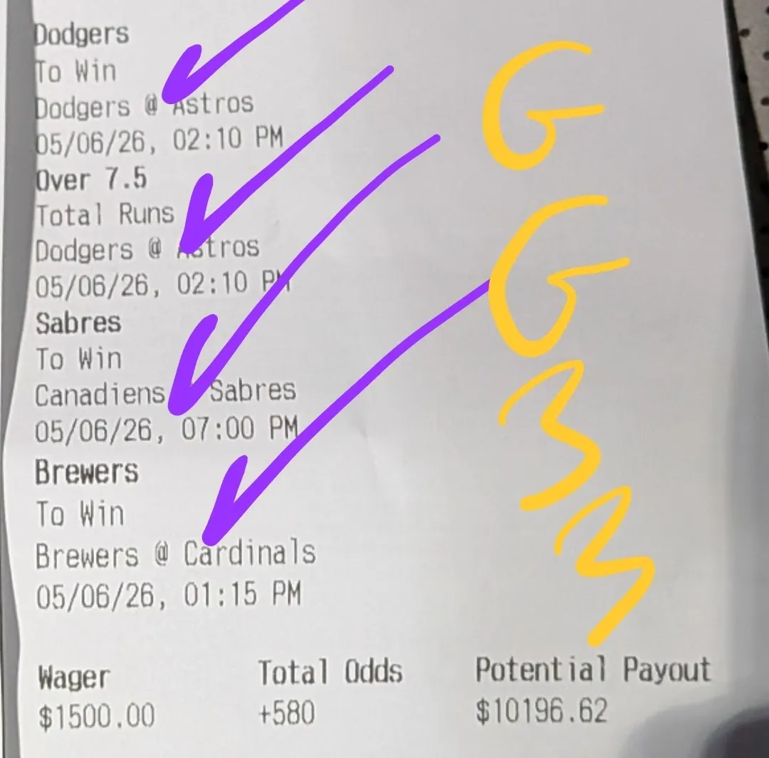 Winning GG33 parlay bet slip, $10,196.62 payout