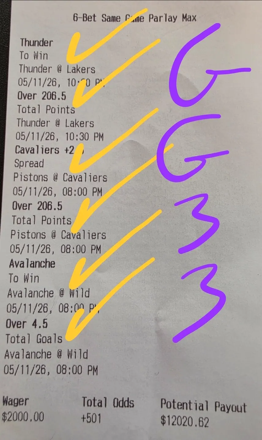 Winning GG33 parlay bet slip, $12,020.62 payout